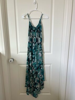 Guess Teal Green and Gray Floral Maxi Dress